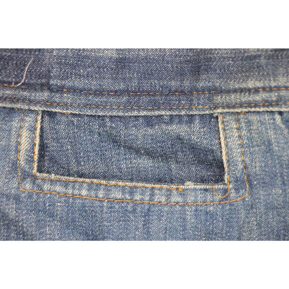 70s Vintage Hippie Bell Bottom Festival Boho Denim & Suede Leather Jeans 24 - Picture 5 of 6